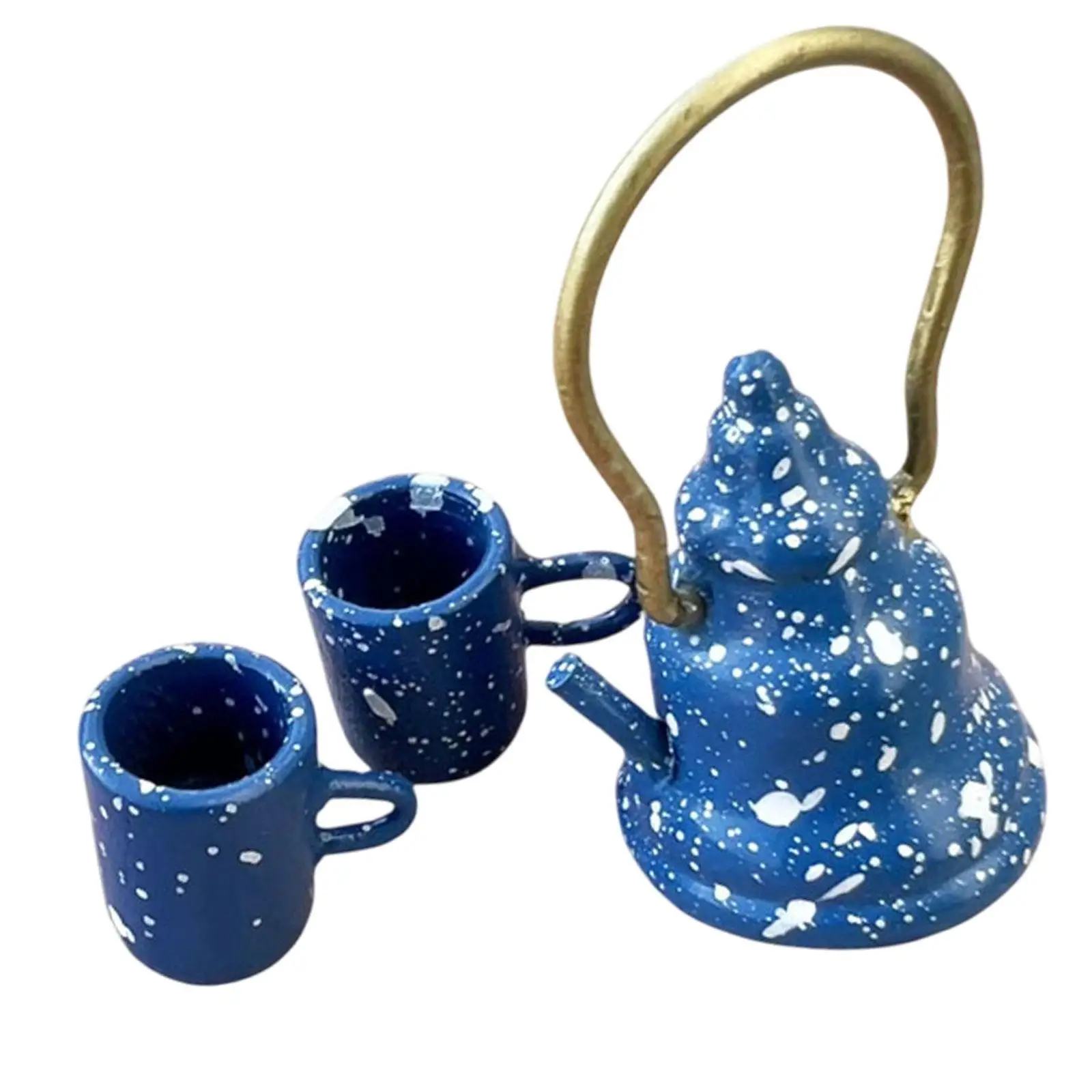 1:12 طقم أكواب شاي لبيت الدمى مع إبريق شاي لبيت الدمى في مطبخ ديوراما