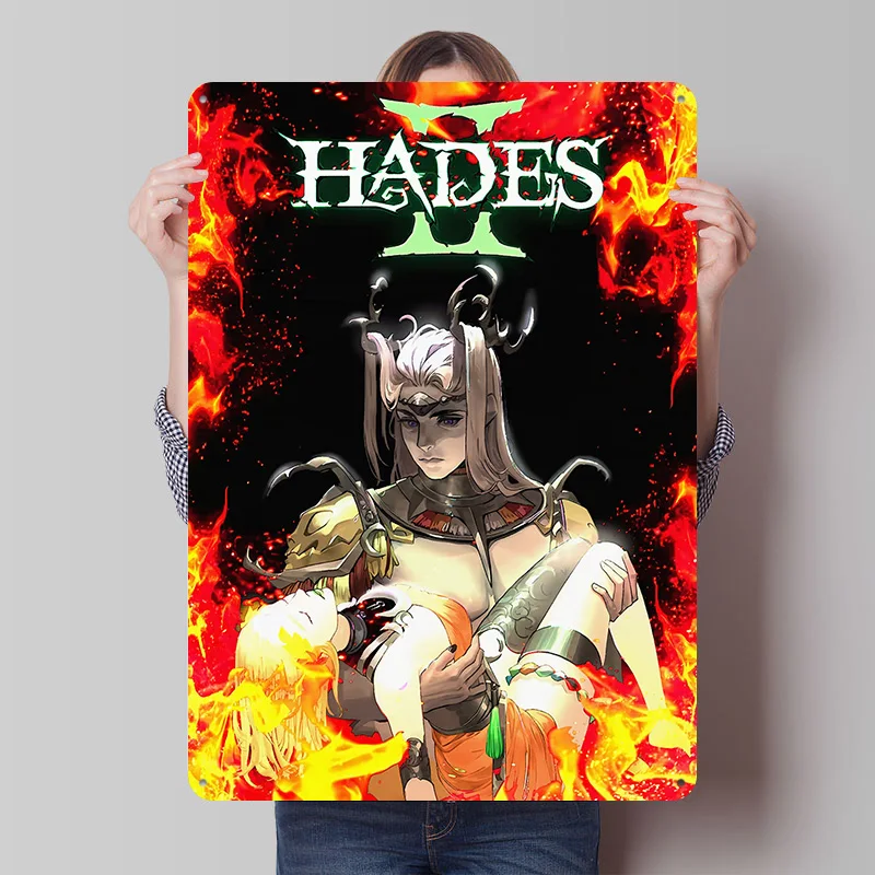 Hades II Game Cover Art Tin Plaque Poster Customized Wall Art Retro Vintage Metal Signs for Gamer Bedroom Decoration Gaming Home