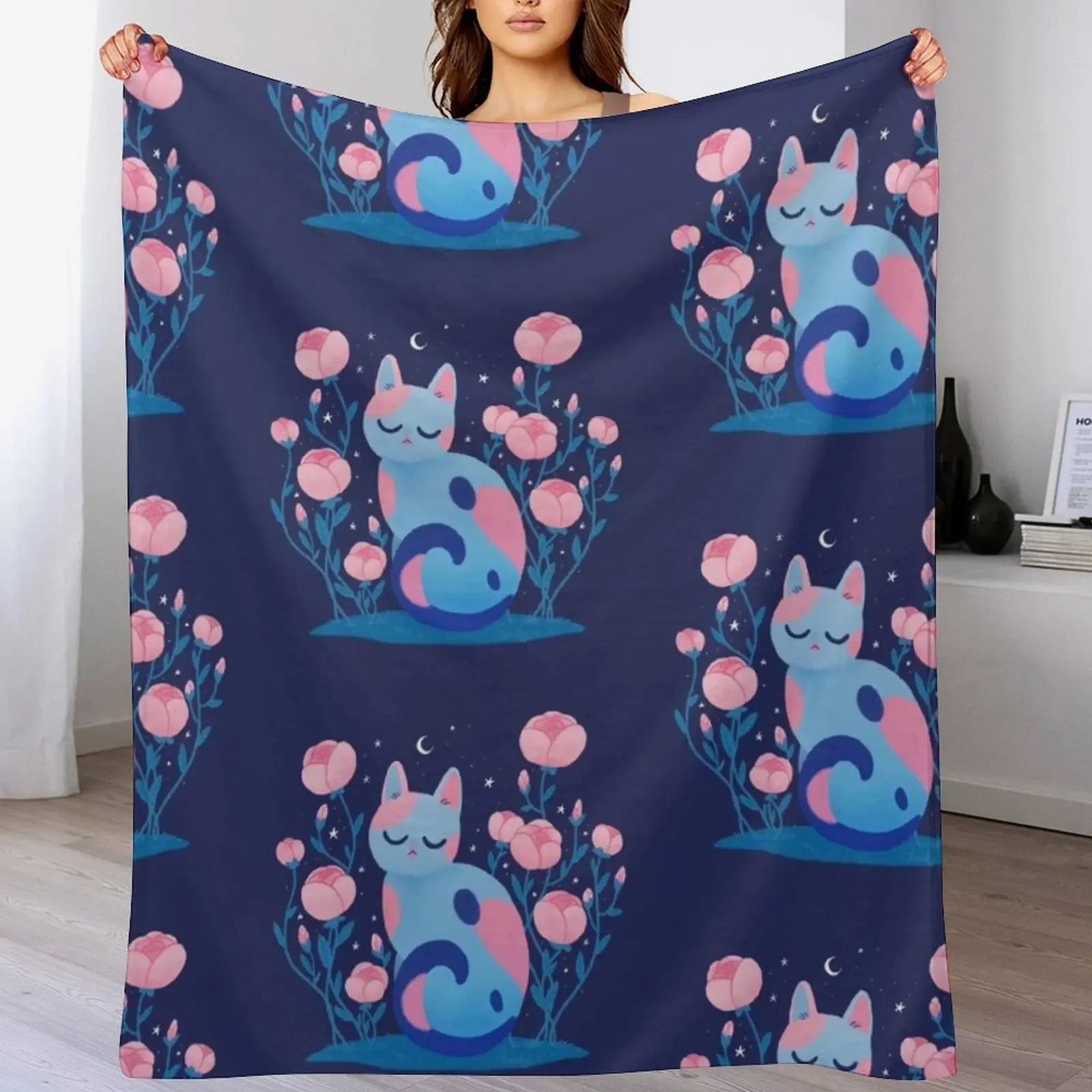 

Peony cat Throw Blanket Retros Warm Blankets