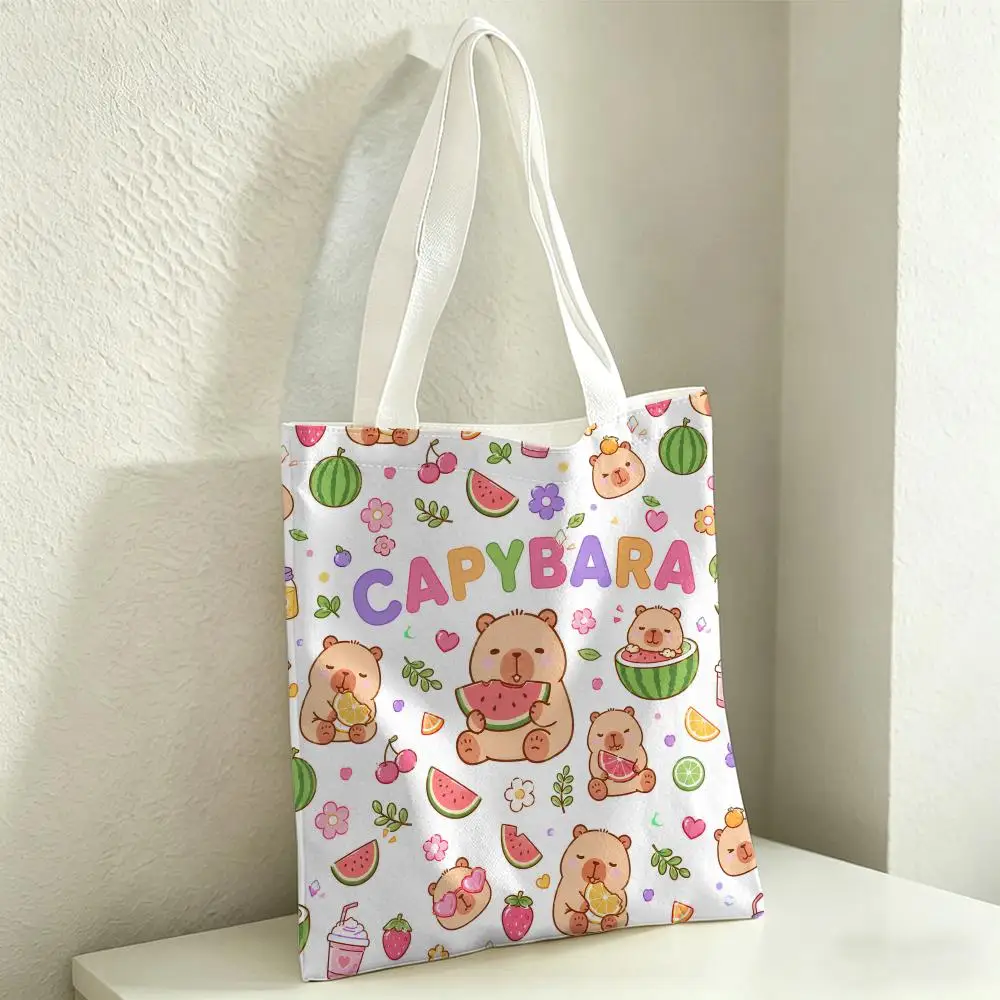 Cute Cartoon Fruits Kapibala Storage Bags Canvas Tote Bag Women Large Capacity Reusable Eco Shopping Bag Shoulder Handbag
