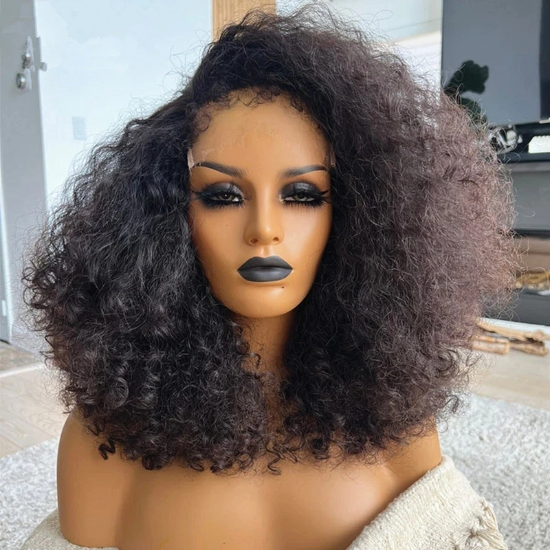 

Natural Black Soft Glueless 26“Long 180Density Kinky Curly Lace Front Wig For Women With BabyHair Preplucked Daily Cosplay