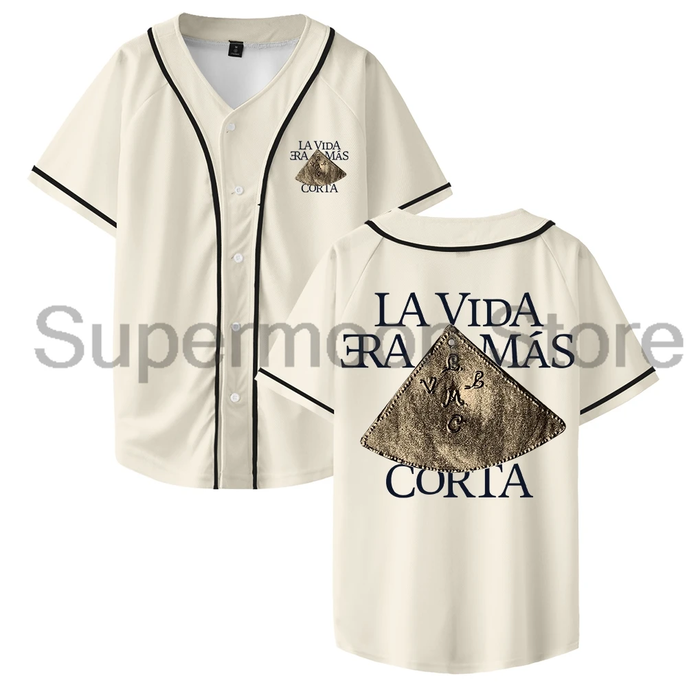 Milo J La Vida Era Mas Corta Album Merch Baseball Jersey V-Neck Short Sleeve Button-up Shirts Women Men Streetwear Tops