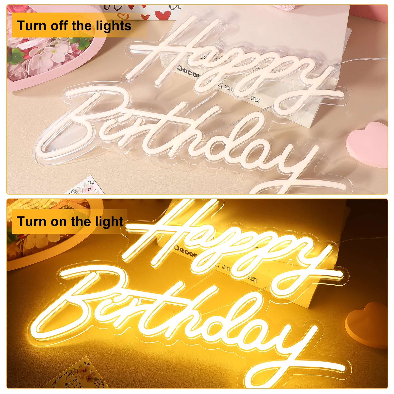 ไฟนีออนแบบ USB 1 ชิ้น ป้ายไฟอักษร Happy Birthday ไฟ LED ป้ายไฟสำหรับงานฉลองวันเกิด ไฟนีออนเรืองแสง