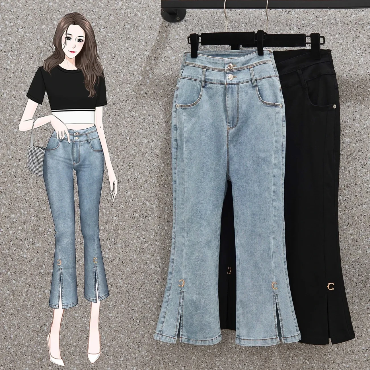 

Womens Jeans 2024 Spring Autumn New Vintage Split Elastic High Waist Denim Pants Female Large Size Denim Cropped Pants