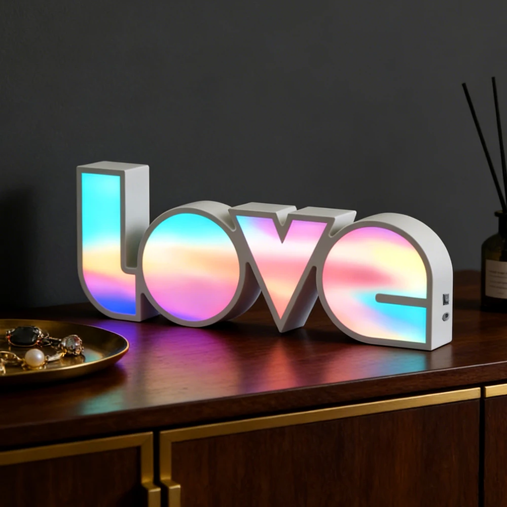 LED LOVE Sign Night Light - Colorful Neon Letter Lamp for Valentine's Day, Wedding Party Decor, Aesthetic Nightlight and Gifts