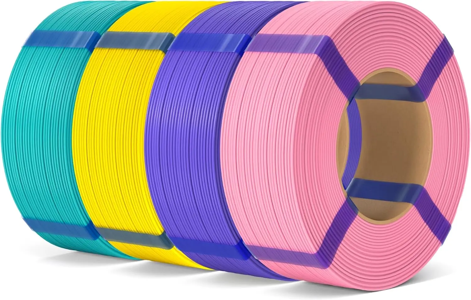 

High-Precision 1.75mm PLA Filament Bundle, 4KG for 3D Printing, No Spool Refill in Pink/Purple/Yellow/Turquoise Green