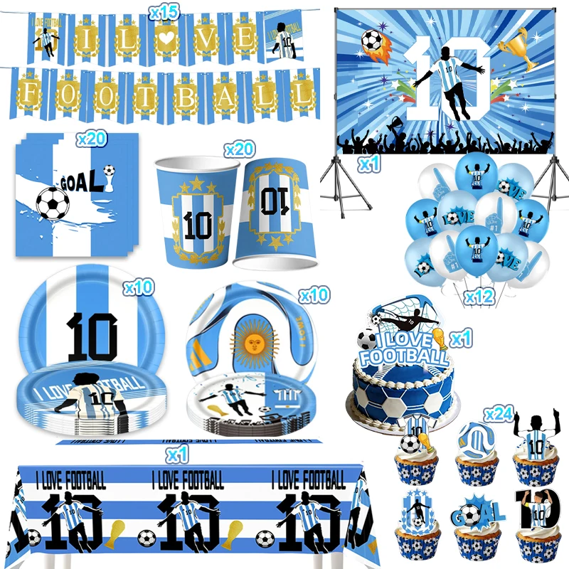 2026 Fußball-Party-Zubehör Superstar Messi Spieler Teller Becher Ballon Hintergrund Fußball Einweg-Tischgeschirr-Set Jungen-Partyzubehör