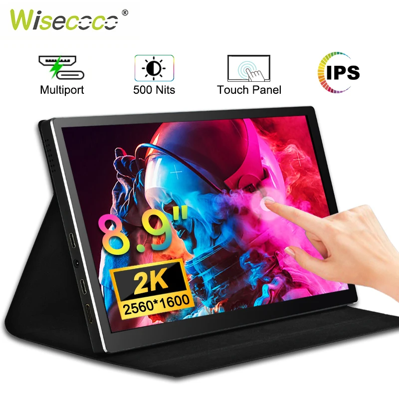 

Wisecoco 2k Portable Monitor 8.9 Inch 2560*1600 500Cd/m² LCD Display Touch Screen for Raspberry Pi Xbox PS4 Switch Laptop Phone