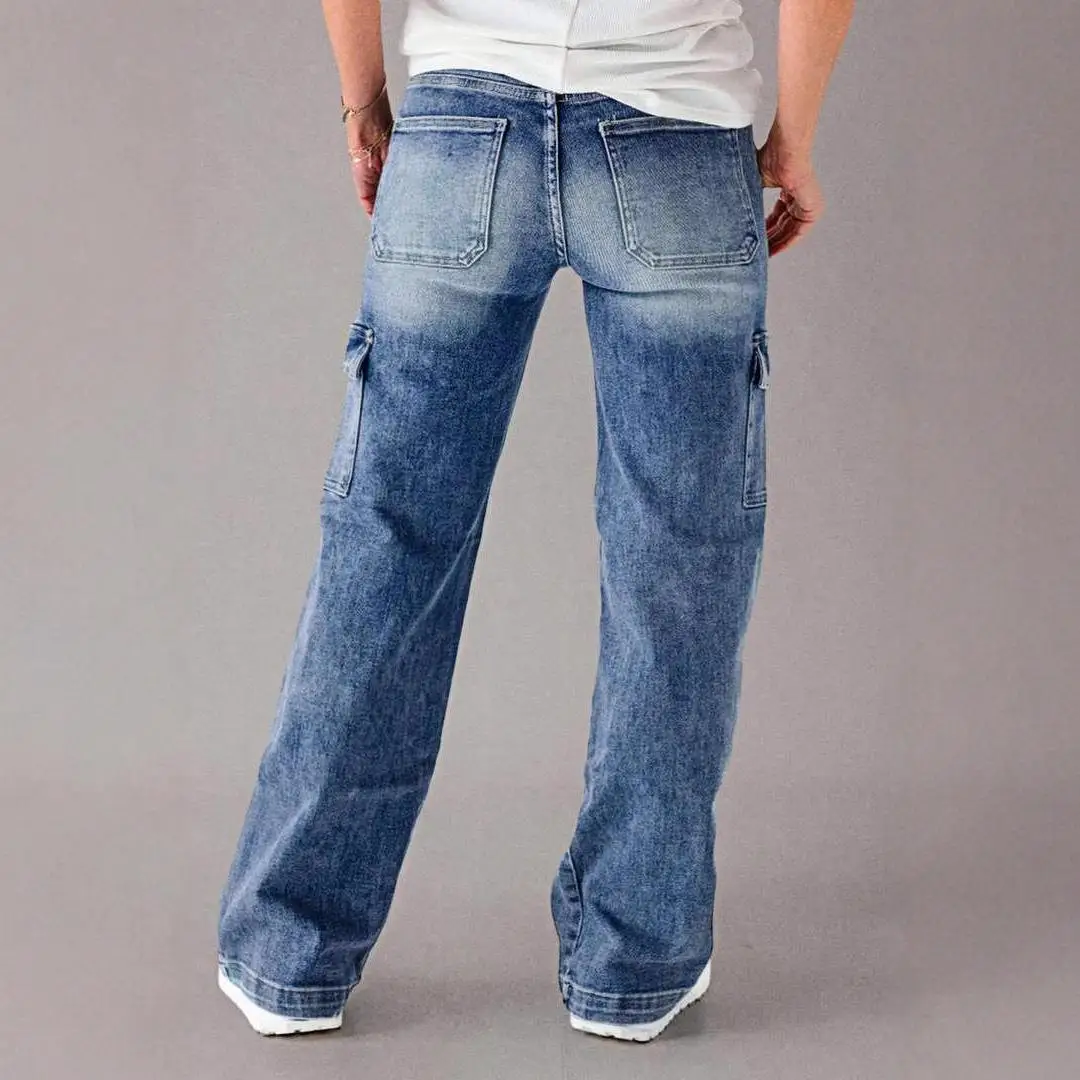 

Women's Low Waist Straight Leg Work Pants Lace up Jeans Cotton Workwear Sle Blue Summer Collection Slightly Stretchy