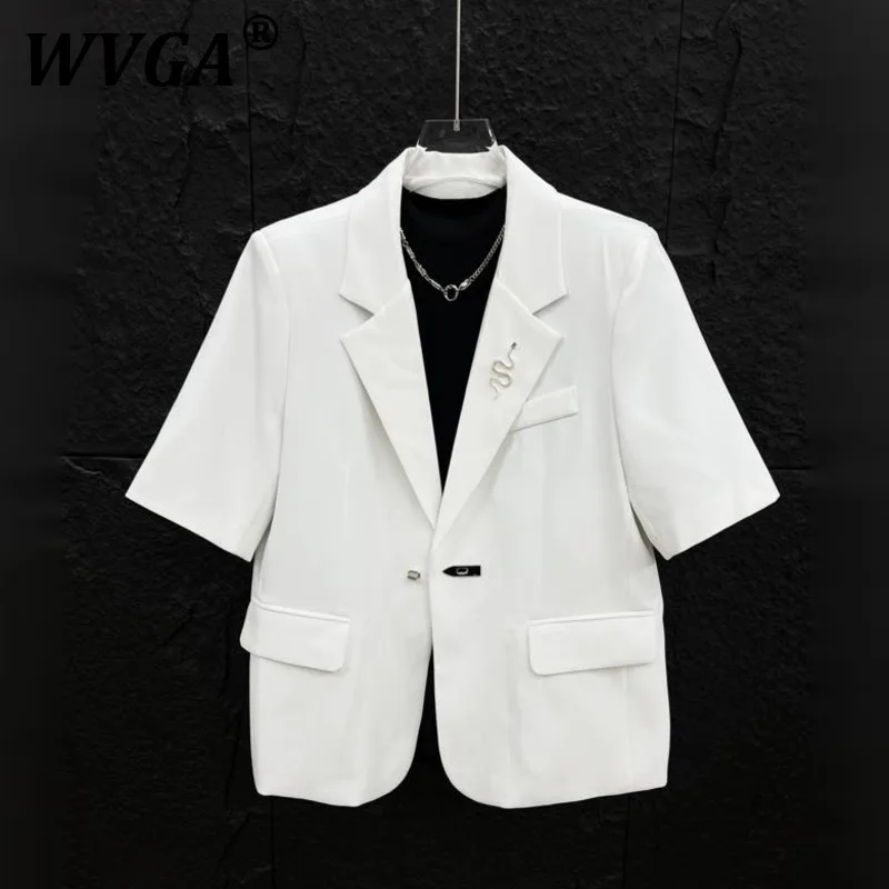 

WVGA Spring Autumn New High Street High-end Metal Buckle Men's Half Lengh Sleeve Blazer Niche Stylish Casual Suit-Coat Ins W9276