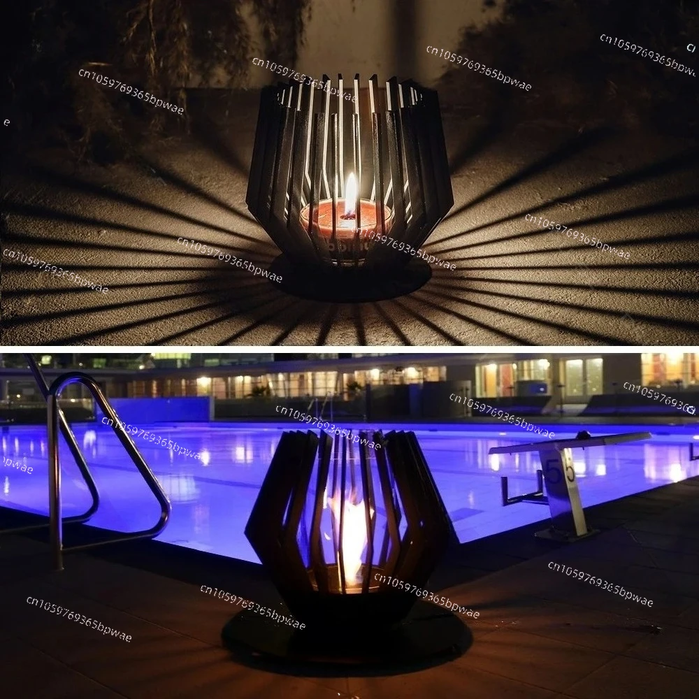 Natural Gas/Core Fire Pit, BBQ Cooking Grill, Outdoor Freestanding, Round Villa Garden 1450mm, Wood Burning
