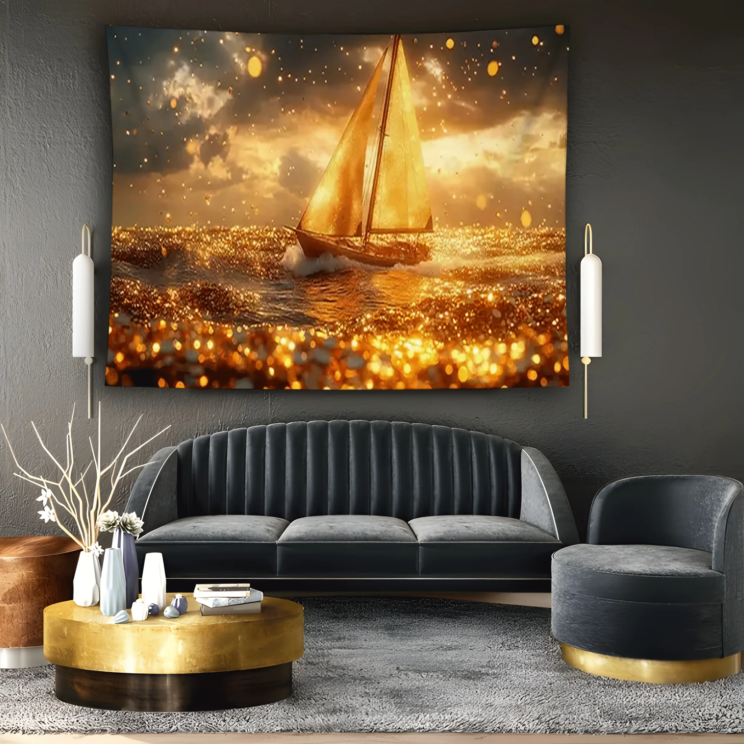 Sailing Yacht Theme Digital printing polyester wall hanging tapestry decorative Living room bedrooms Office background gift