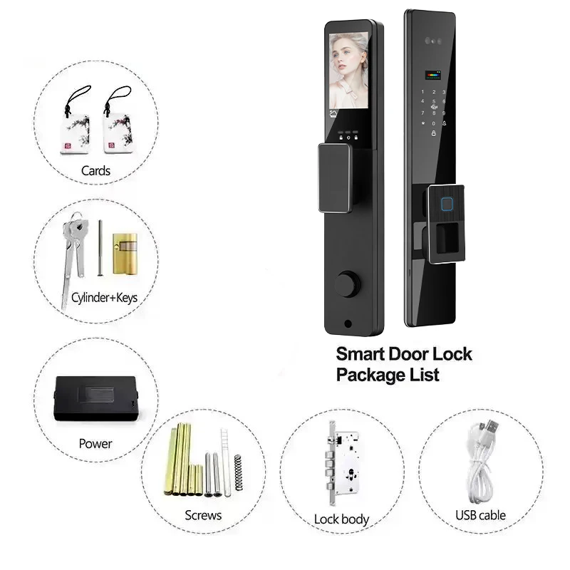 TYSH Tuya Smart APP Control Video Surveillance Smart Lock 3D Face Recognition Camera Fingerprint Password Smart Door Locks