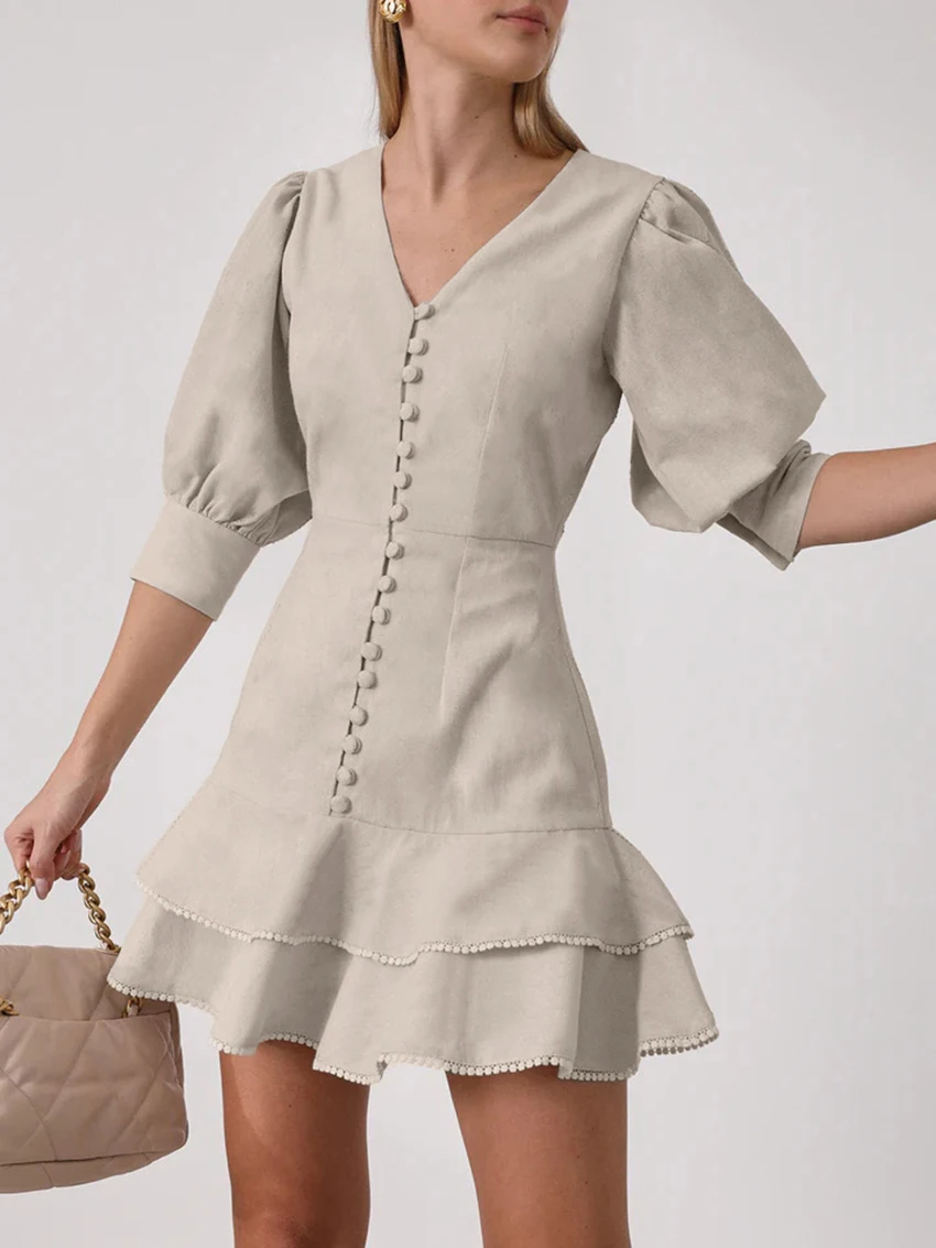 

Marthaqiqi осенние женские ночные рубашки с коротким рукавом, сексуальные пижамы с v-образным вырезом, мини-платье, повседневное модное женское платье цвета хаки