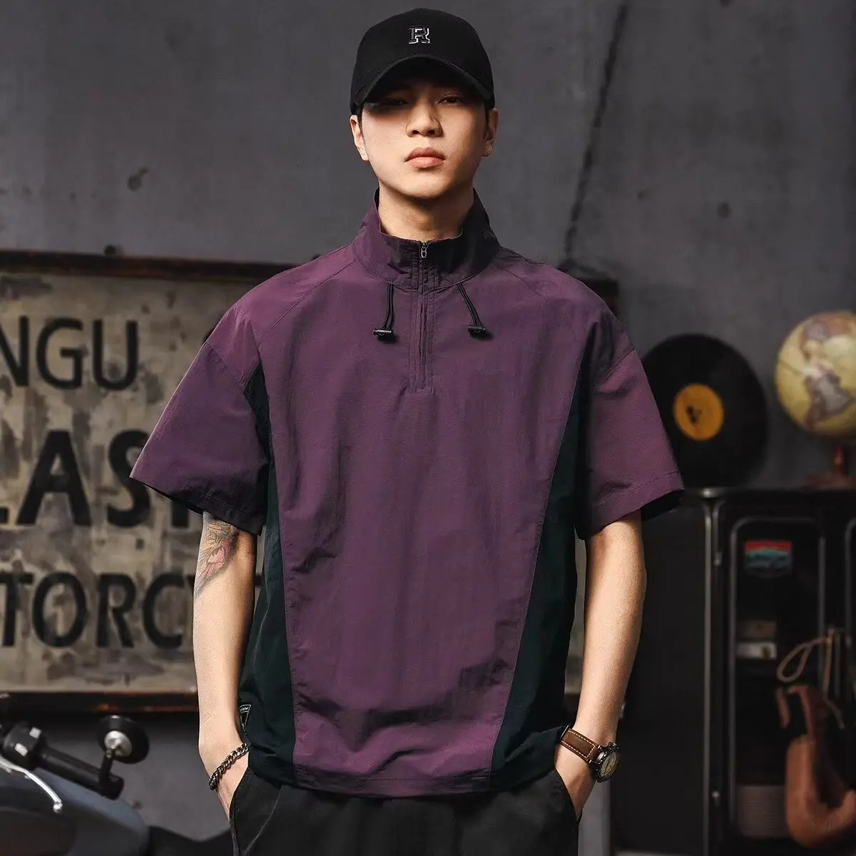 Quick Dry Ice Silk Men's Shirt Short Sleeve Thin Outdoor Functional Workwear Jacket Half Zip up Casual Style Breathable Polye...