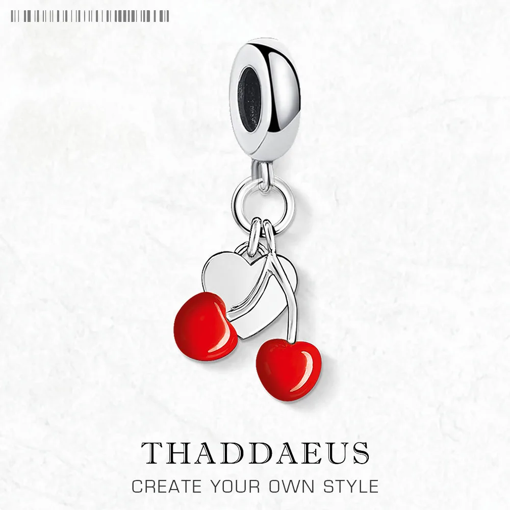 

Charm Pendant Red Cherries with Heart Women Summer Brand New Trendy 925 Sterling Silver Romantic Love Gift