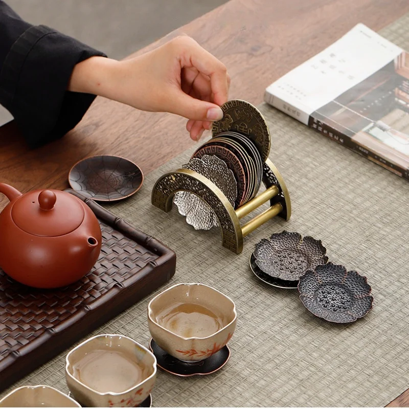 Japan Alloy Coasters Zen Antique Kung Fu Teacup Holder Coffee Cup Mat Tea Ceremony Accessories Anti-scald Heat Insulation Saucer