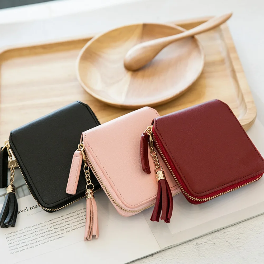 New Minimalist Square Zipper Women\'s Wallet Korean Version Fashionable Tassel Short Zero Wallet Fashion