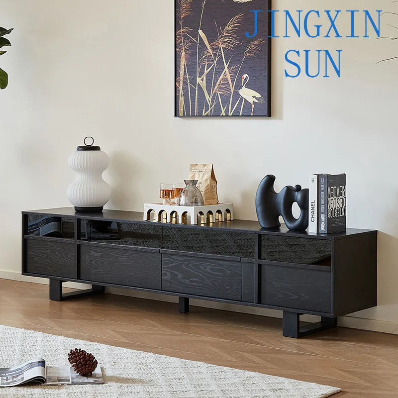 Hakka carpenter French retro solid wood TV cabinet living room 2024 new coffee table combination home black high sense