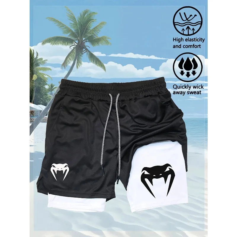 

Мужские быстросохнущие тренировочные шорты с эластичным поясом и шнурком. Дышащие влагоотводящие спортивные шорты.