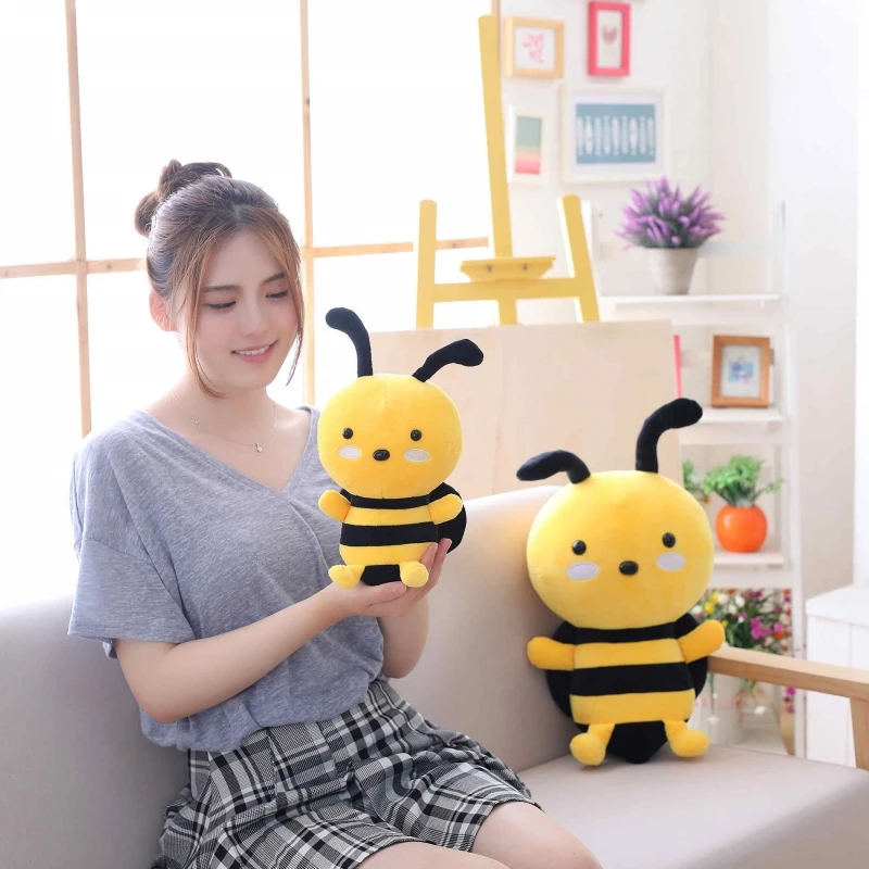 Cute Bee With Wings Plush Toys Lovely Stuffed Animal Dolls For Children Baby Birthday Home Decoration Funny Gifts