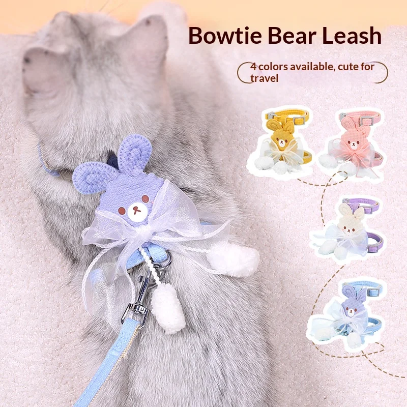 Cat Walking H-Harness Leash | Adjustable Escape-Proof Lace Bear Chest Harness Kitty Outdoor Lead Chain Walking Training Pet Gear