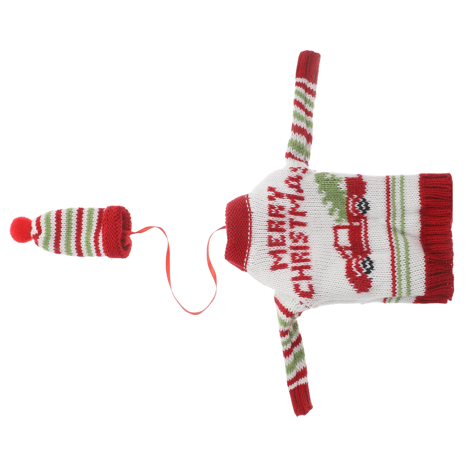 

1 set Bottle Christmas Red Decors Decorative Bottle Hat Accessories Knitted Material Reusable Restaurant Bar Tool