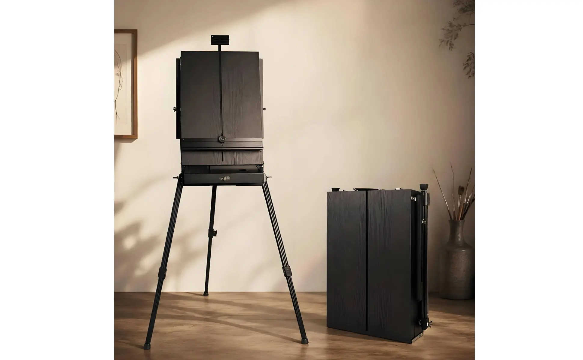 Aluminum Easel Box Multifunctional Portable Easel Box Lightweight Foldable for Artists, Outdoor Sketching, Travel