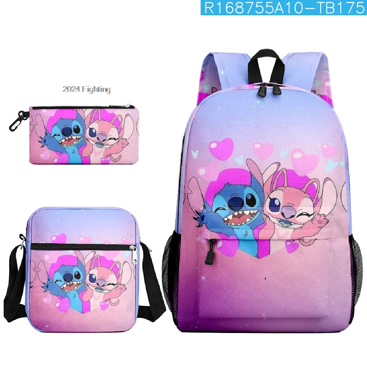 Sacs à dos CAN o & Stitch pour femmes, sacs d\'école simples pour ordinateur portable de grande capacité avec sac initié, 3 pièces