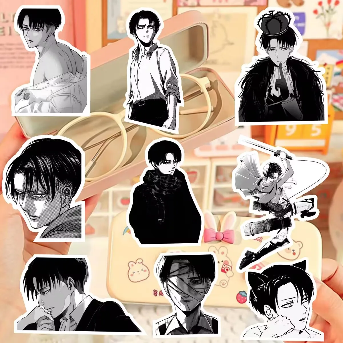 「リヴァイ」兵士司令官ステッカー「進撃の巨人」ステッカー白黒日本のマンガエレンミカサ装飾プランナーノート