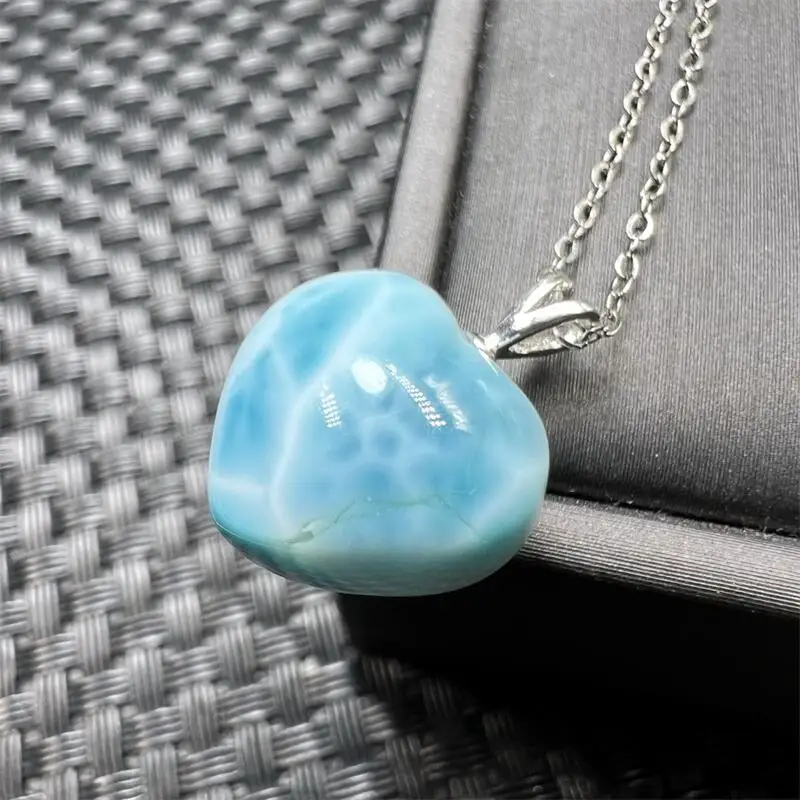

S925 Natural Larimar Heart Pendant Reiki Healing Gemstone Home Room Decoration Ornament Christmas Gift 1PCS