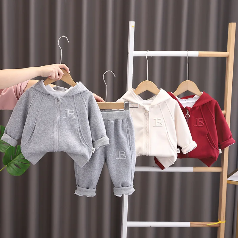 

Хлопковая стильная толстовка с капюшоном и вышивкой для маленьких мальчиков, куртка на молнии + комплект спортивных штанов, детский спортивный костюм из 2 предметов, детская одежда для детей от 1 до 6 лет