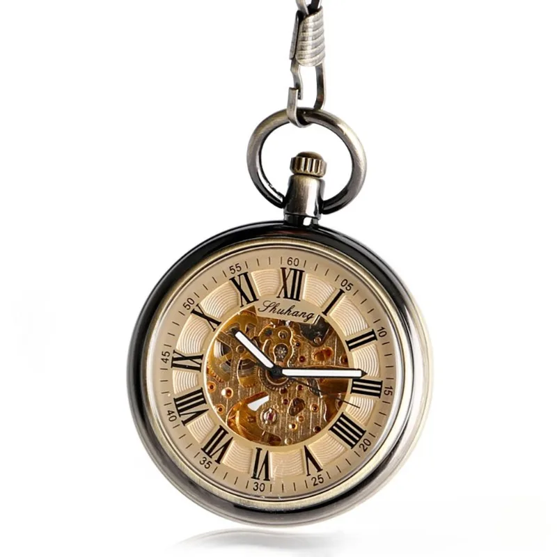 Top Brand Luxury Silver Pocket Watches Mechanical For Men Fashion Gentleman Pocket Watch Hand Wind Casual Chain Fob Watches
