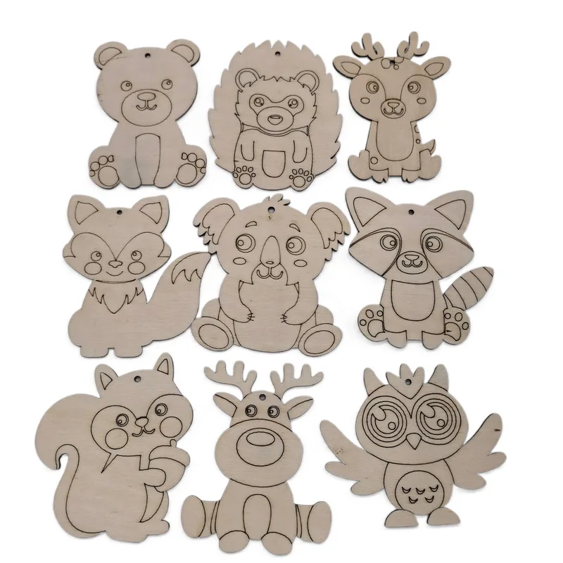 10PCS MIX Puppy Dog Wood Cutouts Ornaments Unfinished Wood Pieces Blank Wooden Ornaments Paint Slices for DIY Craft Decorative