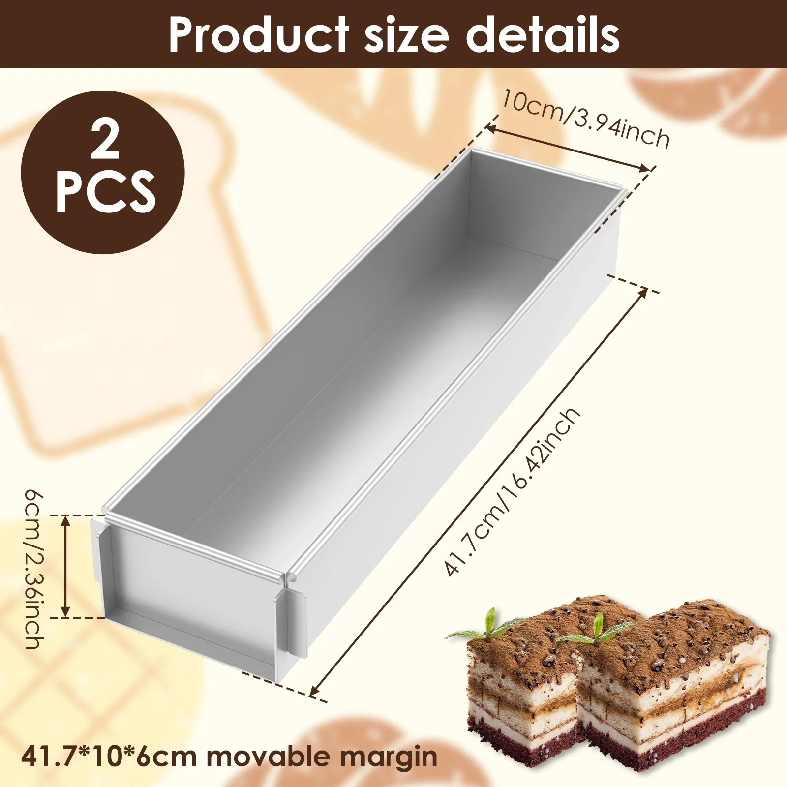 Professional Tiramisu Cake Mold Rectangle Aluminum Alloy Removable Non-Stick for DIY Cake Mousse Muffin Baking Mold Baking Tools