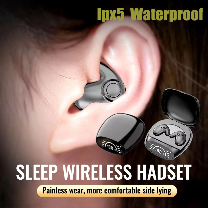 Sleep Invisible Earbuds Waterproof Hidden Noise Cancel Earbuds With Microphone Stereo Bluetooth 5.3 Earbuds For Sleep At Night