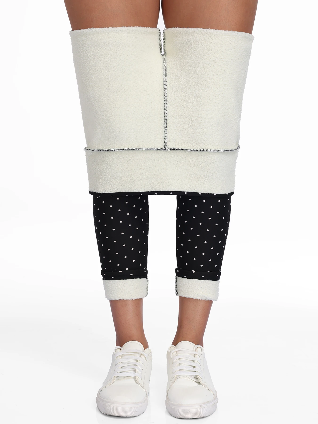 Women Dot Print Fleece Leggings High Waist Thermal Winter Warm Tights Solid Stretchy Casual Pants Female Streetwear Jogger