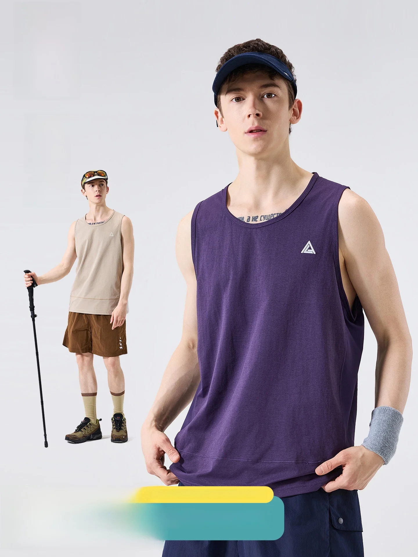 LAZY DAY Lightweight Breathable Quick Dry Outdoor Men's Sleeveless Vest Summer Color Block T-Shirt Casual round Neck Polyeste...