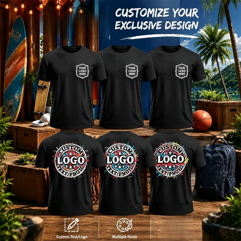 Design Your Own T Shirts Men Women Polyester Crew Neck Short Sleeve Custom Logo Photo Text Print Unisex Casual Team Uniform Tees