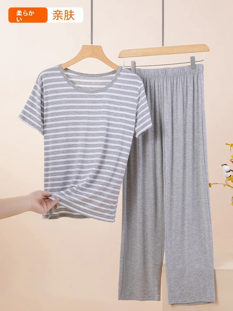 مشروط مخطط ort Sve السراويل الطويلة مجموعة النساء الصيف Spwear عارضة زائد حجم ملابس المنزل رقيقة يمكن ارتداؤها في الخارج