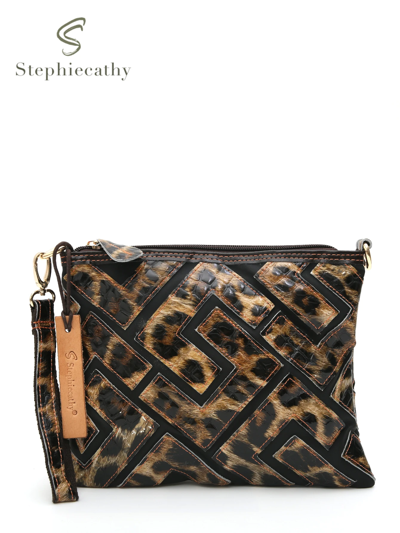 SC Women Elegant Leopard Print Cross Body Bag Genuine Lamb Skin Patchwork Casual Daily Wristlet Clutches Square Handbag Purses