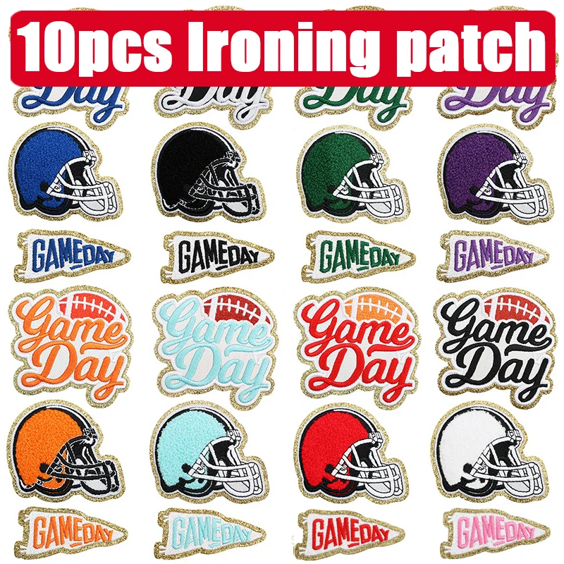 10pcs Game Day Ironing Patch Emblem Clothing Bag Hat Accessories Badge Sticker Embroidered Iron-on Patches DIY Craft Supplies