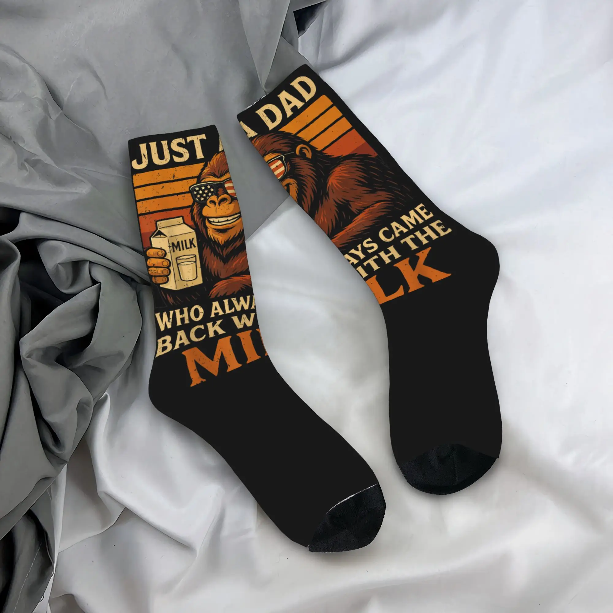 

Bigfoot Papa Just A Dad Who Always Came Back With The Milk Stockings Design Leisure Socks Adults Men Cycling Soft Socks