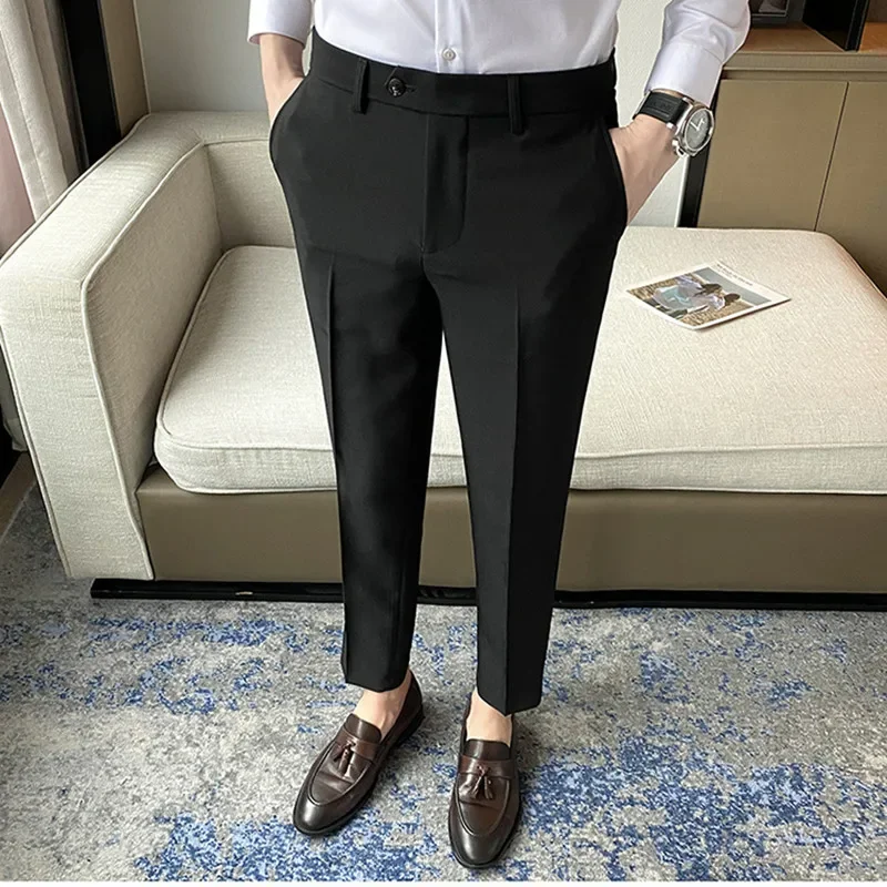 

High Quality Men Solid Color Formal Business Suit Pants Black / Green / White Men's Wedding Prom Party Dress Trousers Size 29-36