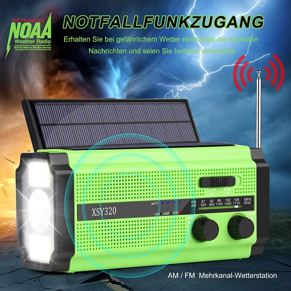 

Emergency Radio Solar Hand Crank Dynamo Power Multifunction Flashlight Weather Radio Receiver Power Bank For Outdoor Camping