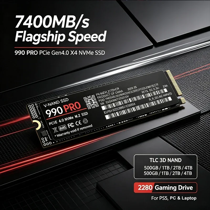 7400MB/s M.2 NVMe SSD 990 PRO PCIe Gen4.0 X4 TLC 3D NAND 1TB 4TB 2280 Internal Gaming Solid State Drive for PS5 PC Laptop