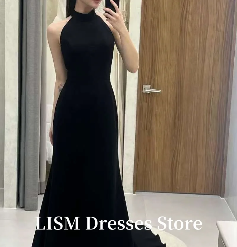LISM Halter A-Line Korea Party Dresses Photo Shoot Soft Satin Floor Length Elegant Evening Gowns 웨딩드레스 Customized Corsets