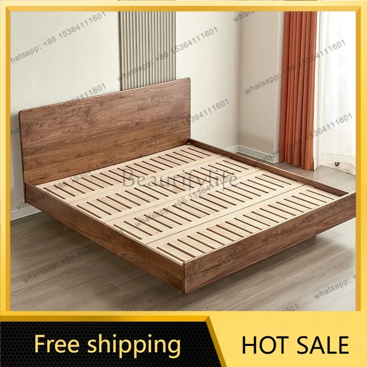 Factory Direct Sales North American Black Walnut Solid Wood Suspension Bed Modern Double High Backrest Bed