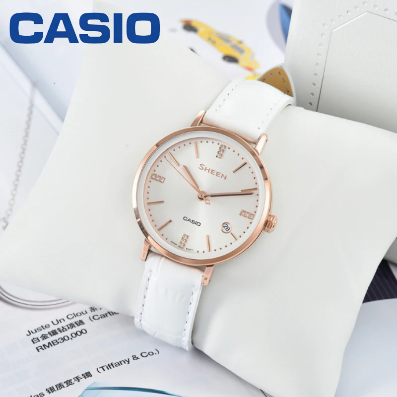 CASIO SHE‑4048PGL‑7A Fashion Ladies Quartz Watch Rose Gold IP Plating Case Band Business Casual Female Wrist Watch