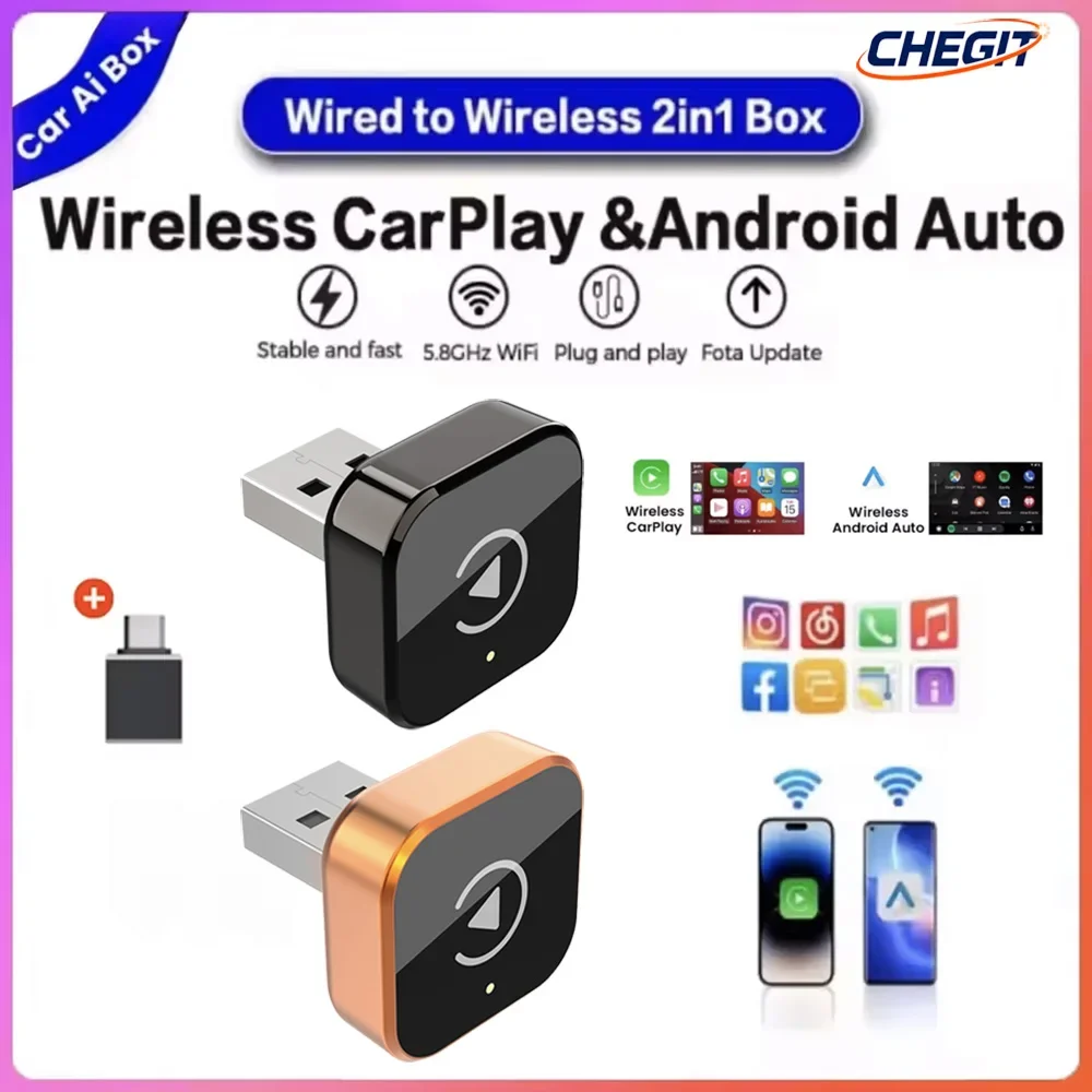 Neuer 2-in-1 Wireless CarPlay Adapter Android Auto Kabelgebunden zu Kabellos Automatische Verbindung Smart Box für Alle Autos Mit Kabelgebundenem CarPlay